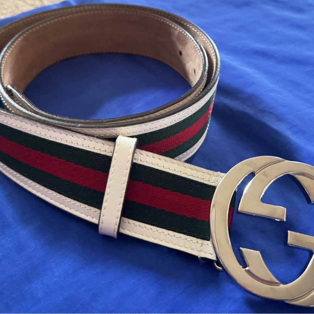 Gucci Men's Interlocking G Buckle Belt with Red and Green Stripes